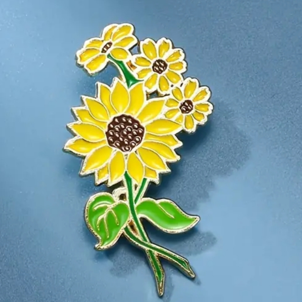 Brooch SUNFLOWER Enameled Embellished Brooch Pin BRR